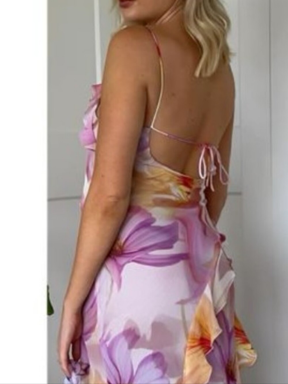 Mango Pink Lavender Floral Ruffle Maxi Dress - Picture 3 of 16